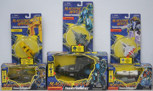 Lot 139 - 6 x mint boxed and carded Transformers Machine Wars figures inc Starsc