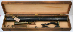 Lot 197 - 1915 boxed W Watson & Sons brass telescope w cast iron tripod (Mel