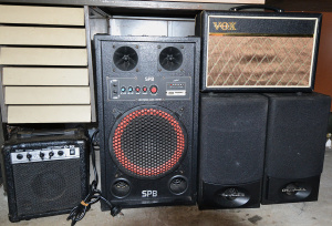 Lot 019 - Lot of Audio incl Pair of Wharfdale Valdus 200 Bookshelf Speakers, VOX