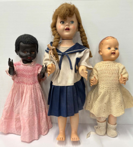 Lot 162 - 3 x 1950s hard plastic English dolls incl Black Pedigree 55cms L, Peg