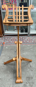 Lot 003 - Wooden music stand, light grain with dark streaks poss Blackheart Sass