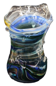 Lot 225 - Artist unknown - unusual Free Form Art Glass Vase w colourful Swirls t