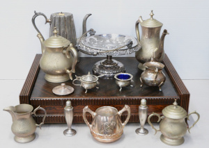 Lot 071 - Lot of Mixed Items incl Ruby Glass Twin Burner Oil Lamp Font, EPNS Jug
