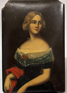 Lot 191 - Victorian Hand painted Tobacco box lid - portrait of a Lady - 10 x 7cm