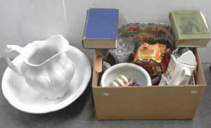 Lot 030 - Box Lot plus White Ceramic Wash basin set - Grimwades Flower frog, Jap