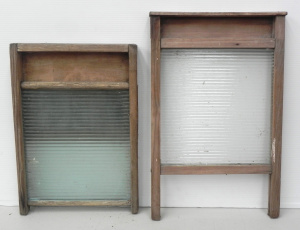 Lot 128 - 2 x Vintage Wooden Washboards with corrugated ribbed glass panels 44 &