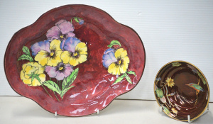 2 pces Vintage English Ceramics inc Royal Doulton Pansy shallow bowl - Mottled G