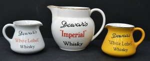 3 x Vintage Ceramic Whisky Jugs inc Mintons Yellow & White ground Dewars Whi