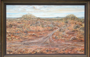 Antony Pember (Active c1980s) Large framed Oil Painting - Quartz Hills, Eastern