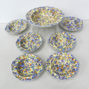 Group of vintage Crown Ducal All Over Foral ceramics - 7pce Dessert Set - Large