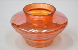 Vintage Australian Crown Crystal Iridescent Marigold Carnival Glass Beehive Vase