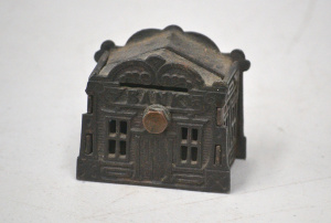 Vintage Cast Iron Bank Building Money Box 6cm H