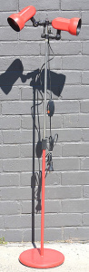 Lot 001 - Retro 1980s Red Twin-Ponged Adjustable Metal Floor Lamp 145cm H