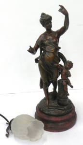 Lot 005 - Signed Charles Anfrie (1833-1905) spelter figural lamp depicting woman