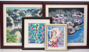 Lot 026 - 4 x framed pictures incl 2 x Chinese watercolours, peasant painting of