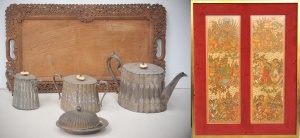 Lot 051 - Mixed Group lot inc Gilt framed Indonesian diptych depicting mythical