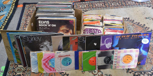 Lot 052 - 2 x Boxes of Vinyl LPs & 45rpm Records & Singles incl Elvis, S