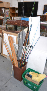 Lot 053 - Large lot of fishing rods, nets, tackle etc inc 3 pce vintage split-ca