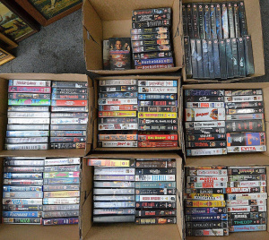 Lot 058 - Very large lot of 8 boxes of VHS cassette tape Movies & TV Shows i