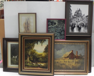 Lot 067 - Group of framed paintings and prints inc signed Brian McGuffie (active