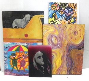 Lot 070 - 5 x unframed Kerri Stokes (active 1970s-1990s) paintings inc portrait
