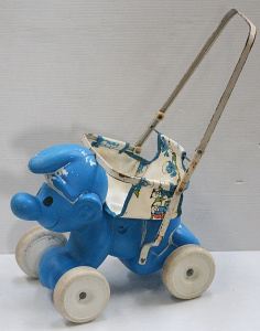 Lot 080 - Vintage Smurf doll stroller - 50cm H (af)