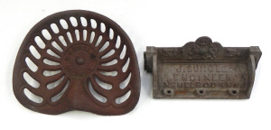 Lot 089 - 2 pces vintage Cast Iron inc N J Sinclair Tractor Seat & J Buncle