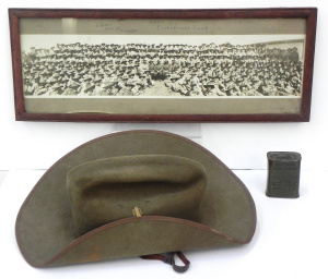 Lot 115 - 3 pces Military items inc Framed c1939 AASC Puckapunyal Camp framed ph