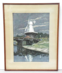 Lot 119 - Evelyn Ashby (British, Active c1930s) Framed Watercolour - The Windmil
