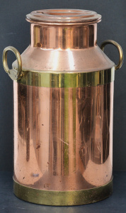 Lot 135 - Large vintage Brass & Copper Milk Churn - label to base marked Mad