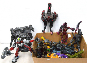 Lot 155 - Box lot of robot and similar action figures inc Transformers, LEGO Bio