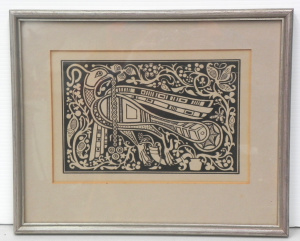 Lot 168 - Artist Unknown Framed Vintage Linocut - Celtic Bird design - unsigned,