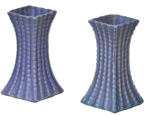 Lot 202 - B Dice Pair English ceramic Art Deco Vases - Waisted forms w Raised De