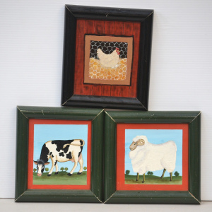 Lot 204 - 3 x small framed Nave Oil Paintings of Animals - Sheep, Cow & Chic