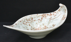 Mid Century Murano Glass Centre piece bowl - white elongated shape with curled e