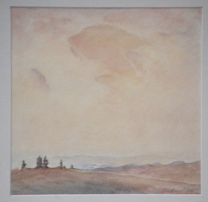 Theo Engel (Active c1940s) Framed Watercolour - Minimal Landscape with Pine Tree