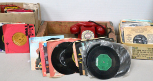 Vintage Red Coca-Cola Rotary Telephone, Wooden Coca Cola branded Tray & Mixe