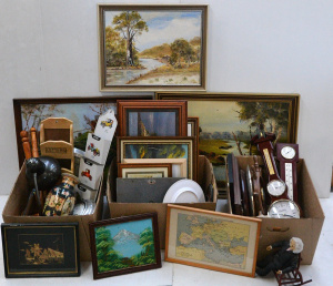 Lot 015 - Large mixed lot of 3 boxes + inc framed pictures inc paintings, prints