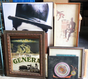 Lot 034 - Large group of pictures and frames inc The General US Railroad Locomot