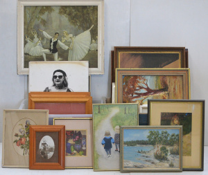 Lot 040 - Large lot of 2 boxes of framed and unframed pictures inc watercolour a