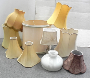 Lot 050 - Large Group Lot of mostly vintage Lamp Shades and a brass table lamp i