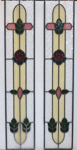 Lot 063 - Pair vintage Lead Light Window Panels 123cm H x 24cm W