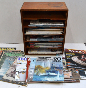 Lot 071 - Vintage Wooden Desktop 6 tier Desktop organiser & Contents - Aust