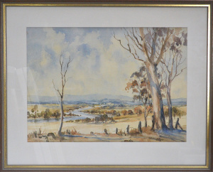 Lot 095 - Artist Unknown Large framed Australian Landscape Watercolour - signed