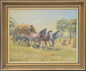 Lot 096 - Mark Phillips (1951 - ) Gilt framed Oil Painting - The Haywagon - sign