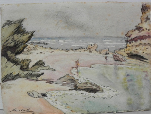 Lot 103 - Norma Bull (1906 - 1980) Unframed Watercolour - At The Beach - signed