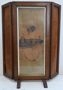 Lot 122 - Vintage c1930 3 panel oak fire screen ft silk painting of Wesley Colle