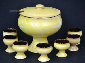 Lot 130 - Modernist Danish Hanne Keramik Yellow glaze ceramic 8 pce Pedestal Ser