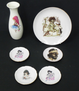 Lot 132 - Group of vintage Brownie Downing ceramics inc wall plate, vase (20 5cm