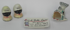 Lot 150 - Group lot of Vintage Kitsch ceramics inc Italian masquerade mask Salt